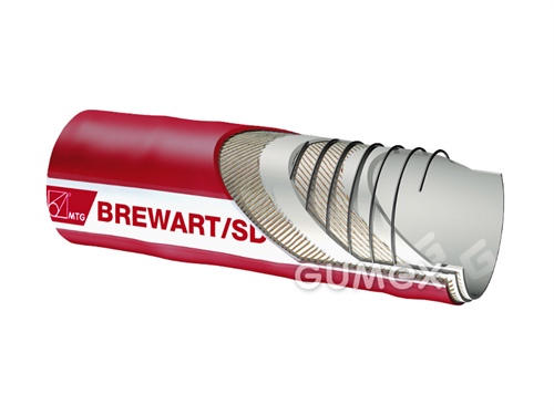Potravinová hadice na tekuté poživatiny, BREWART/SD, 38/52mm, 15bar, -0,9bar, BIIR/CR, ocelová spirála, -40°C/+120°C, červená